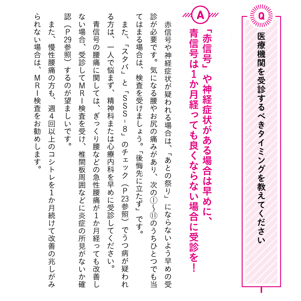 コシトレ Part4 腰痛にまつわるQ&A Q 医療機関を受信するタイミングを教えてください