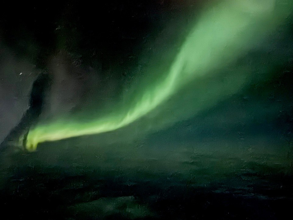 ロンドン航路の機中から見えたオーロラ