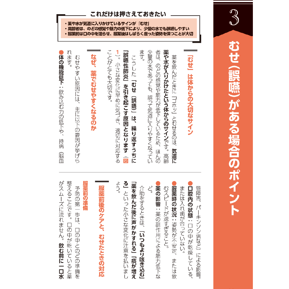 高齢者とおくすりのあんしんサポートブック 3むせ（誤嚥）がある場合のポイント