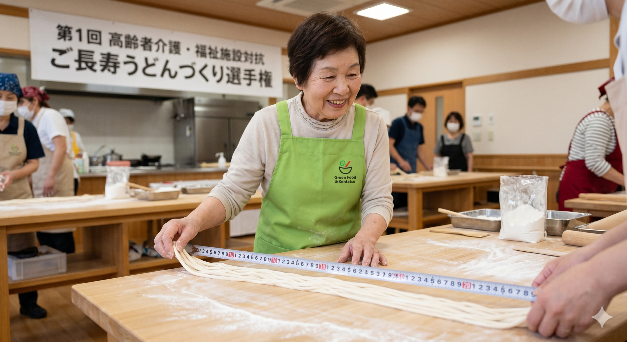 茹でる前の生うどんの長さを計測