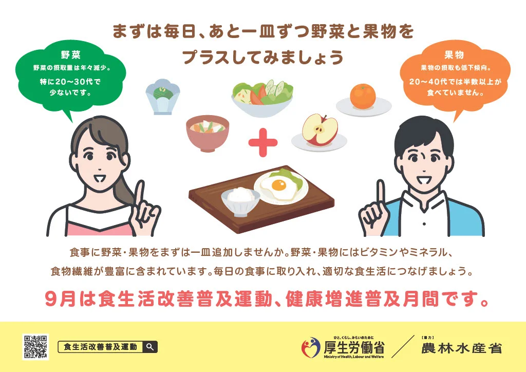 食卓に並んだ野菜中心のバランスの良い食事のイメージ