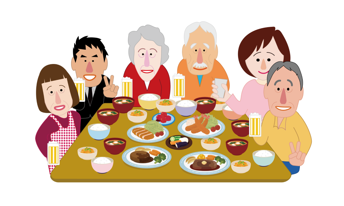 家族との食事のイラスト