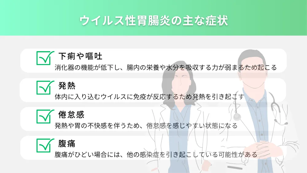 ウイルス性胃腸炎の主な症状